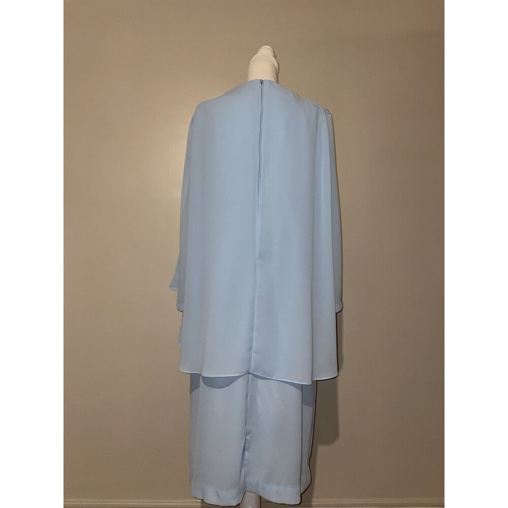 Jovani Light Blue Chiffon Capelet Gown Silver Lace Bodice Formal Size 14 - Picture 3 of 10